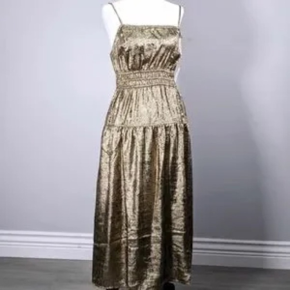 Old Navy Gold Waist-Defined Cami Shine Midi Dress - Small